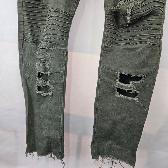 Divided Mens Distressed Ripped Skinny Fit Jeans Size 36x34 Olive Green Pants - Picture 9 of 12